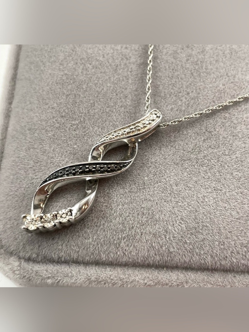 925 Sterling Silver Black White Diamond Accent Twist Flame Pendant Necklace